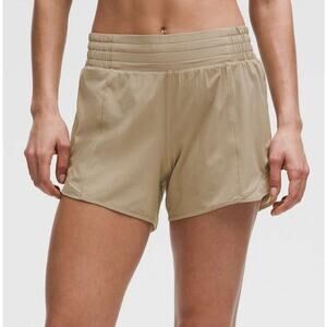 Lululemon Hotty Hot High-Rise Lined Short 4" Size 6 Tan Sheer Oak Running Gym
